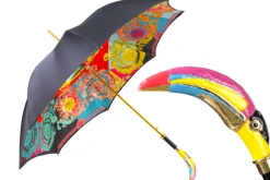 Artisan Italian Umbrella with Luxurious Hand-Enameled Toucan Handle