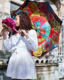 Artisan Italian Umbrella with Luxurious Hand-Enameled Toucan Handle