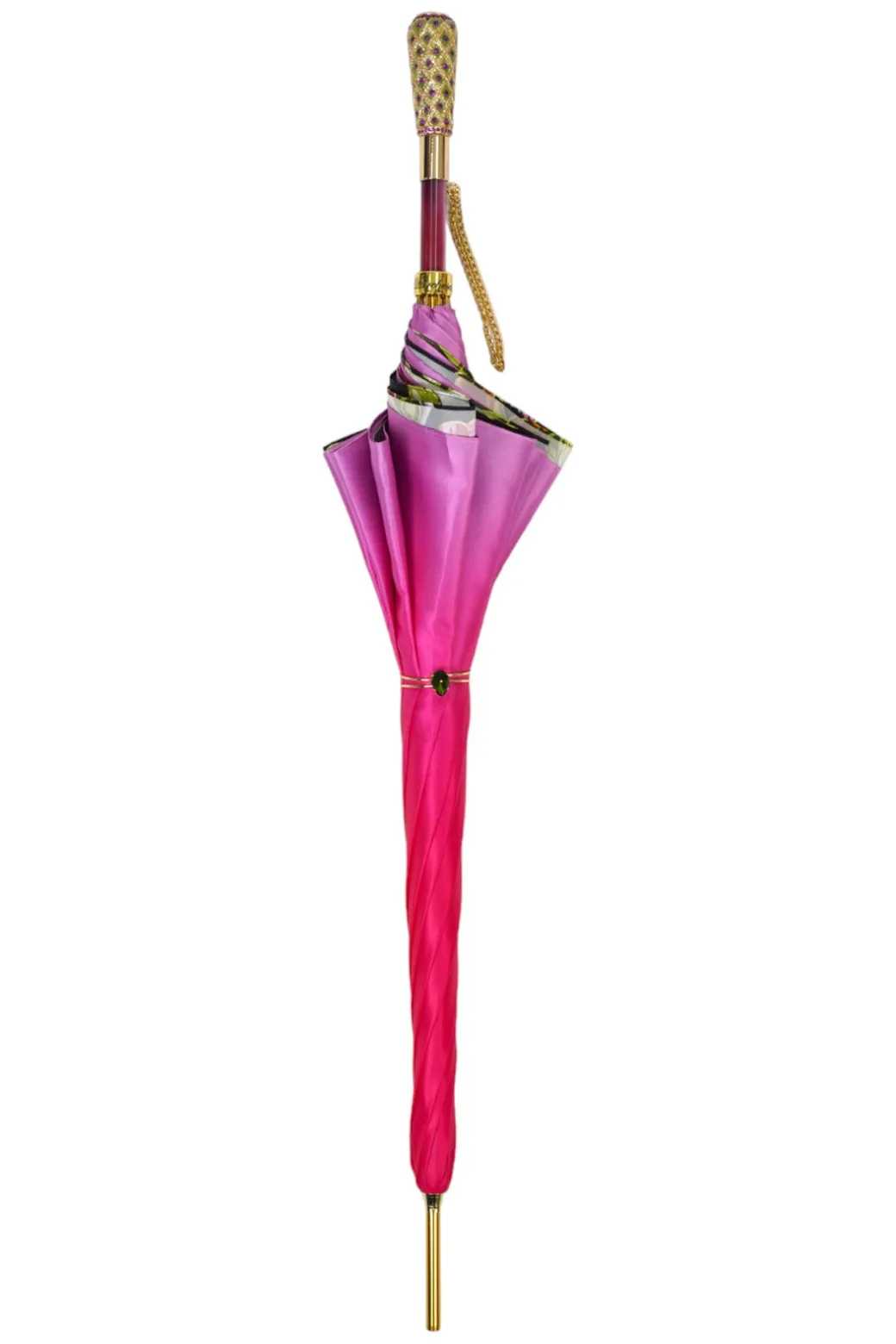 Artisan Pink Floral Umbrella with Crystal Handle & Exquisite Hand-Pain