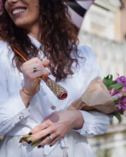 Artisan Pink Floral Umbrella with Crystal Handle & Exquisite Hand-Pain