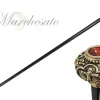 Bastone con figure religiose e cristallo Rosso