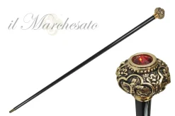 Bastone con figure religiose e cristallo Rosso