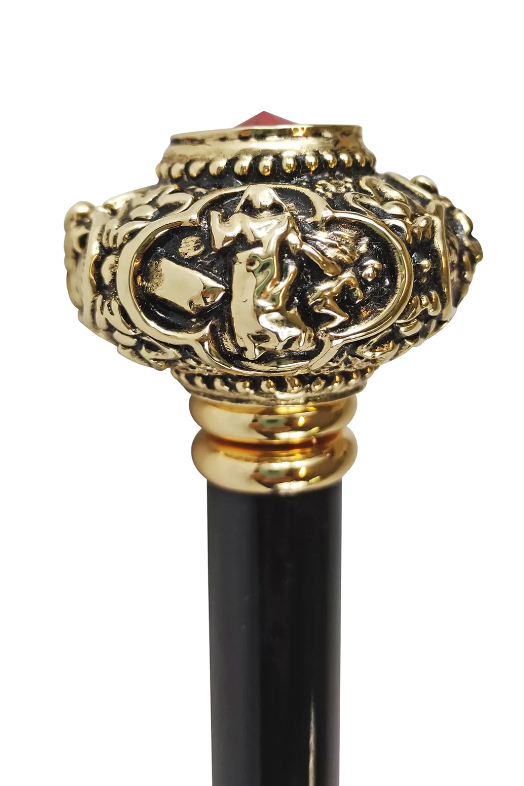 Bastone con figure religiose e cristallo Rosso