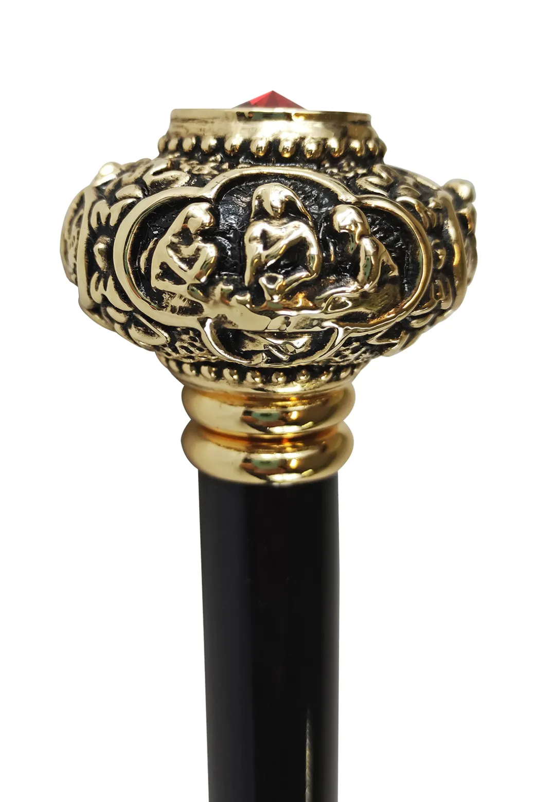 Bastone con figure religiose e cristallo Rosso