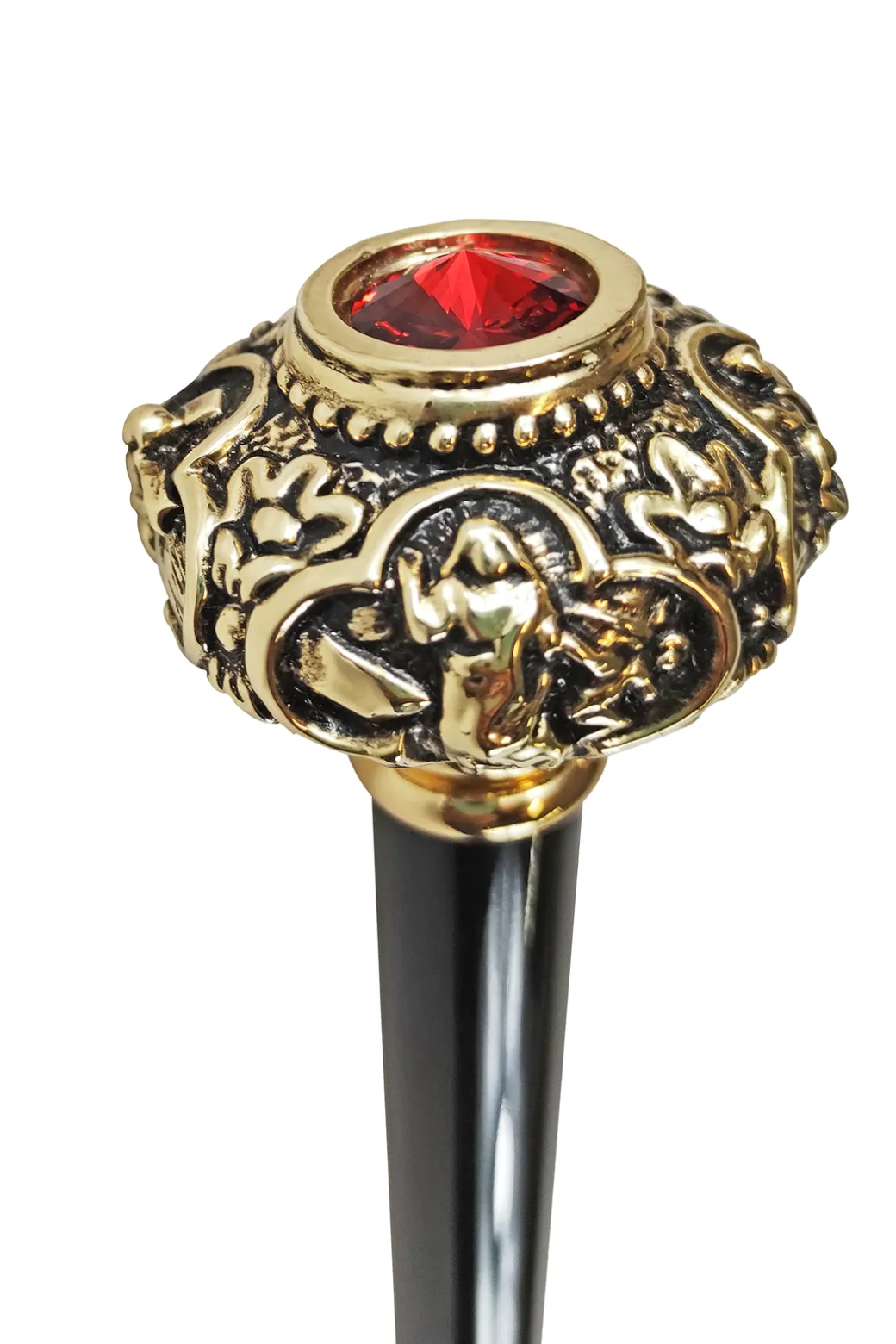 Bastone con figure religiose e cristallo Rosso