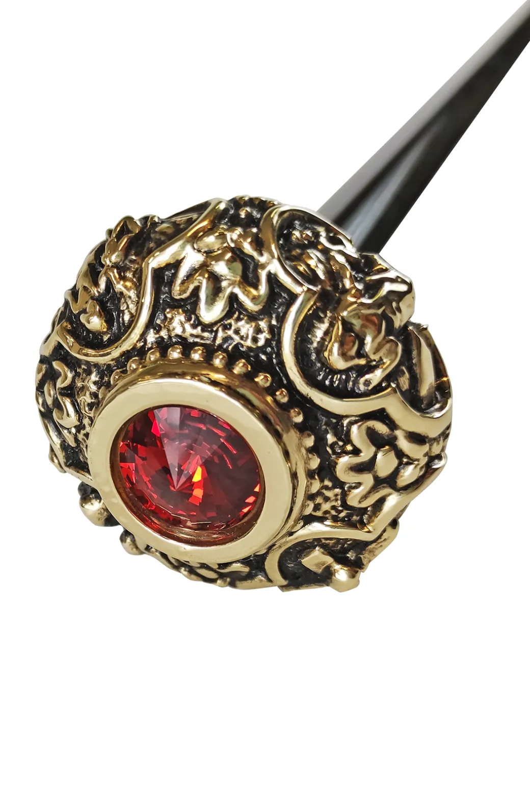 Bastone con figure religiose e cristallo Rosso