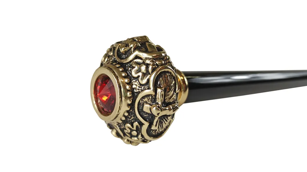 Bastone con figure religiose e cristallo Rosso