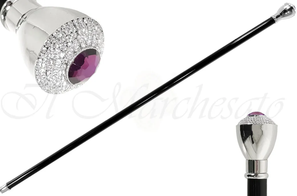 Bastone da cerimonia elegante con pomolo abbellito con cristalli e ame