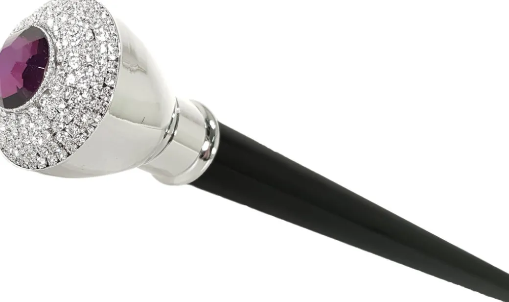 Bastone da cerimonia elegante con pomolo abbellito con cristalli e ame