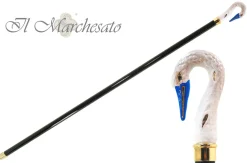 Bastone da collezione con impugnatura cigno smaltato