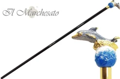 Bastone da collezione con Delfino dipinto a mano