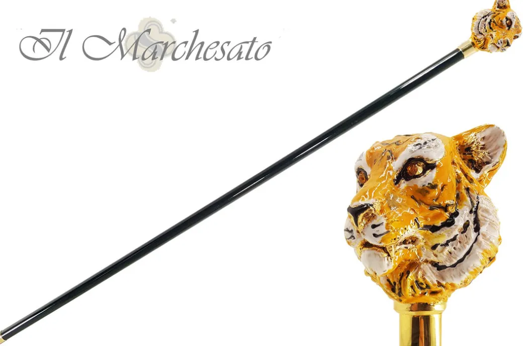 Bastone da passeggio con tigre siberiana smaltata
