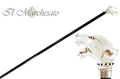 Bastone da passeggio con puma avorio e cristalli Swarovski Jet