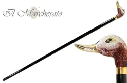 Bastone da passeggio con anatra dorata smaltata a mano