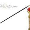Bastone da passeggio elegante ed elegante con sfera di cristallo rossa
