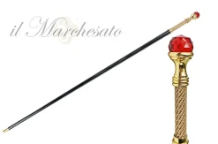 Bastone da passeggio elegante ed elegante con sfera di cristallo rossa