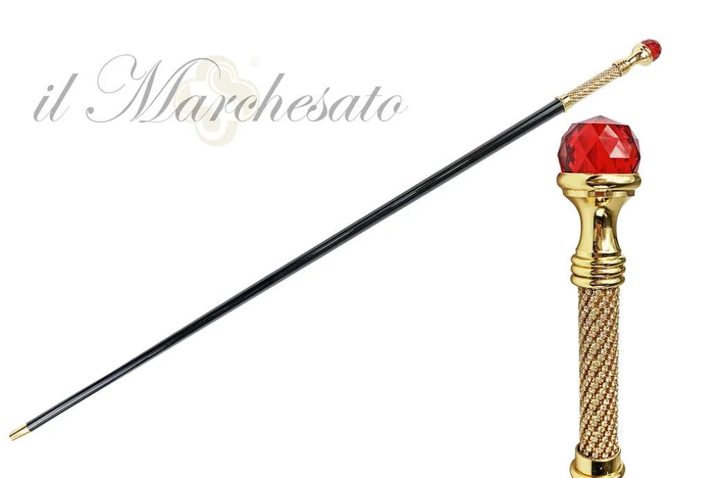 Bastone da passeggio elegante ed elegante con sfera di cristallo rossa