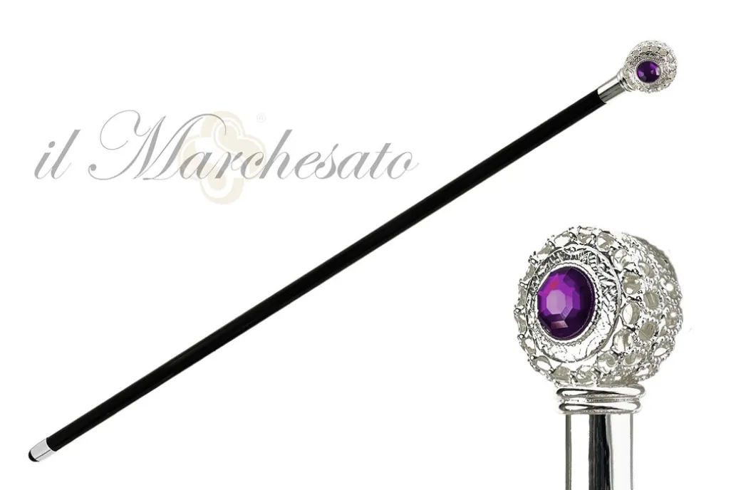 Bastone placcato in argento - pietra ametista