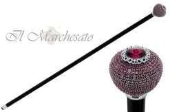 Bastone Pomolo argentato con cristalli di Siam