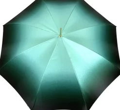 Bellissimo ombrello a sfumato verde acqua e nero con anatra smaltata a