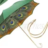 Bellissimo ombrello da donna verde con manico in pavone stampato in oro placcato