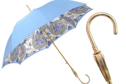 Blue Royalty: Light Blue Umbrella with Elegant Gold Handle