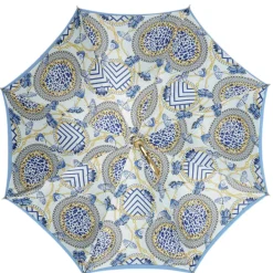 Blue Royalty: Light Blue Umbrella with Elegant Gold Handle