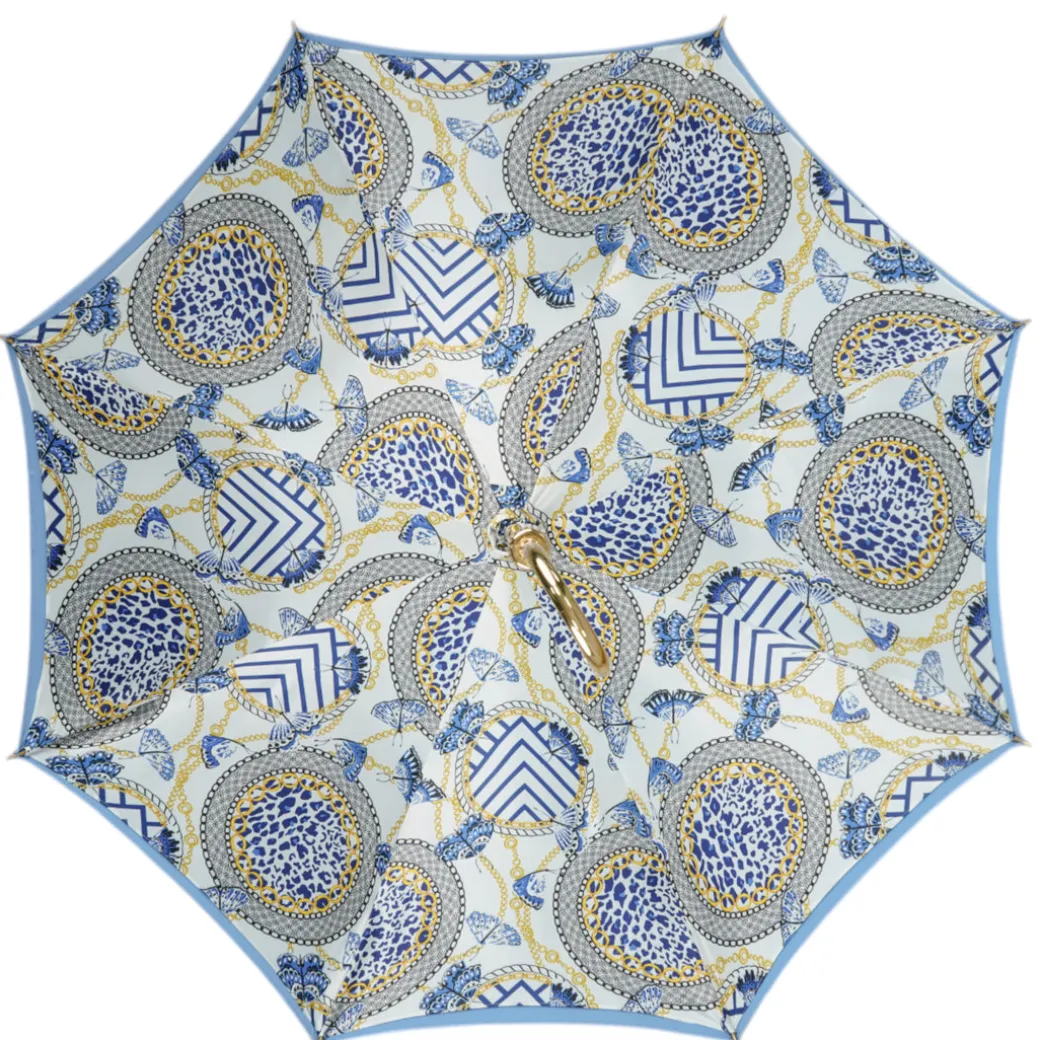 Blue Royalty: Light Blue Umbrella with Elegant Gold Handle
