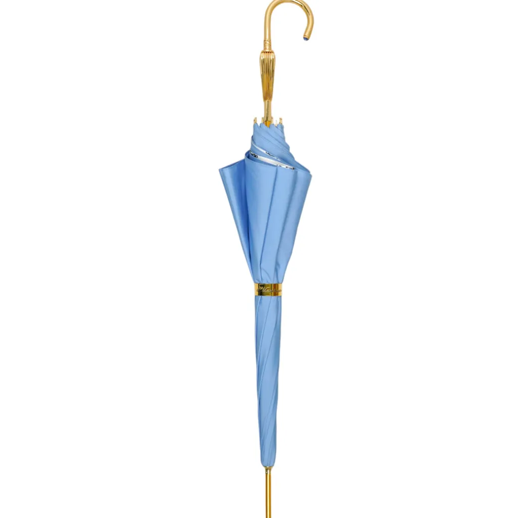 Blue Royalty: Light Blue Umbrella with Elegant Gold Handle