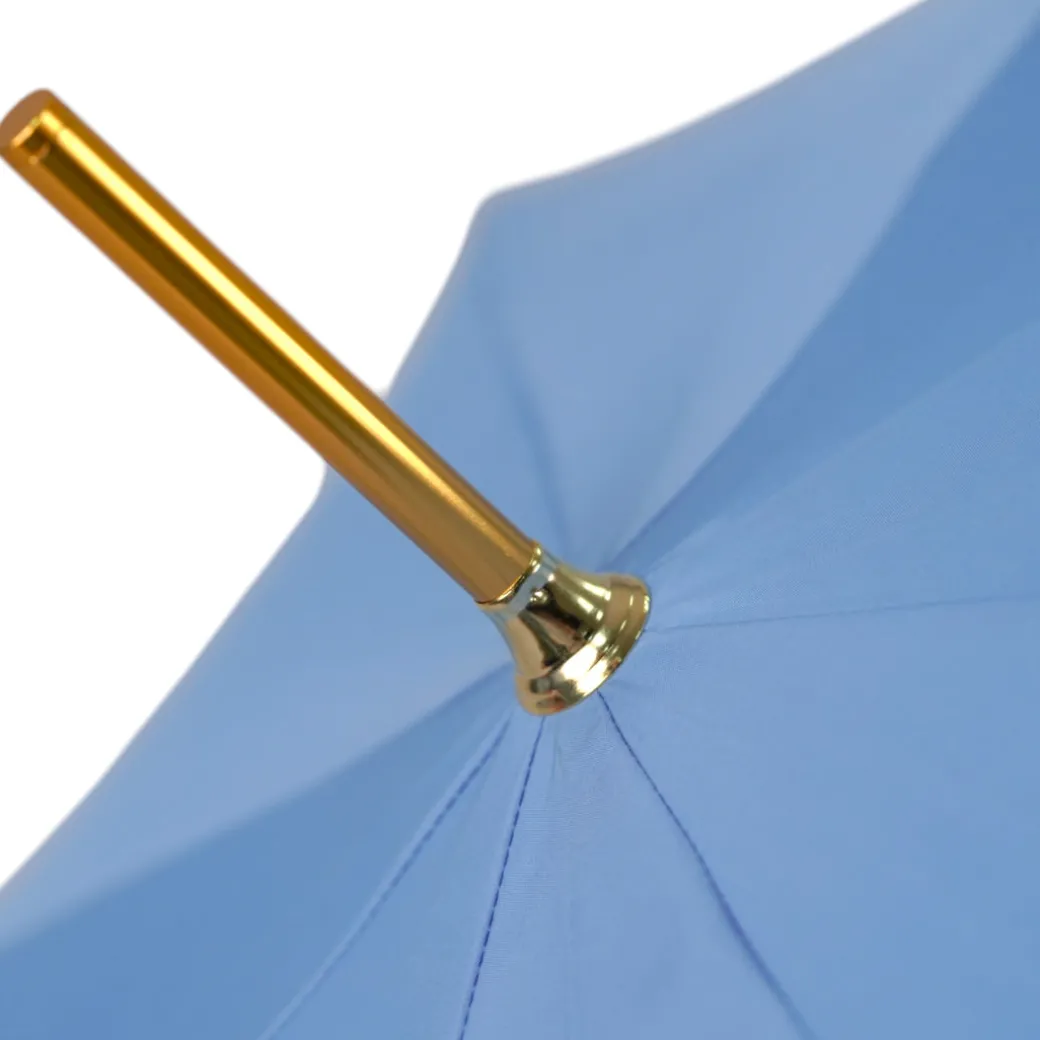 Blue Royalty: Light Blue Umbrella with Elegant Gold Handle