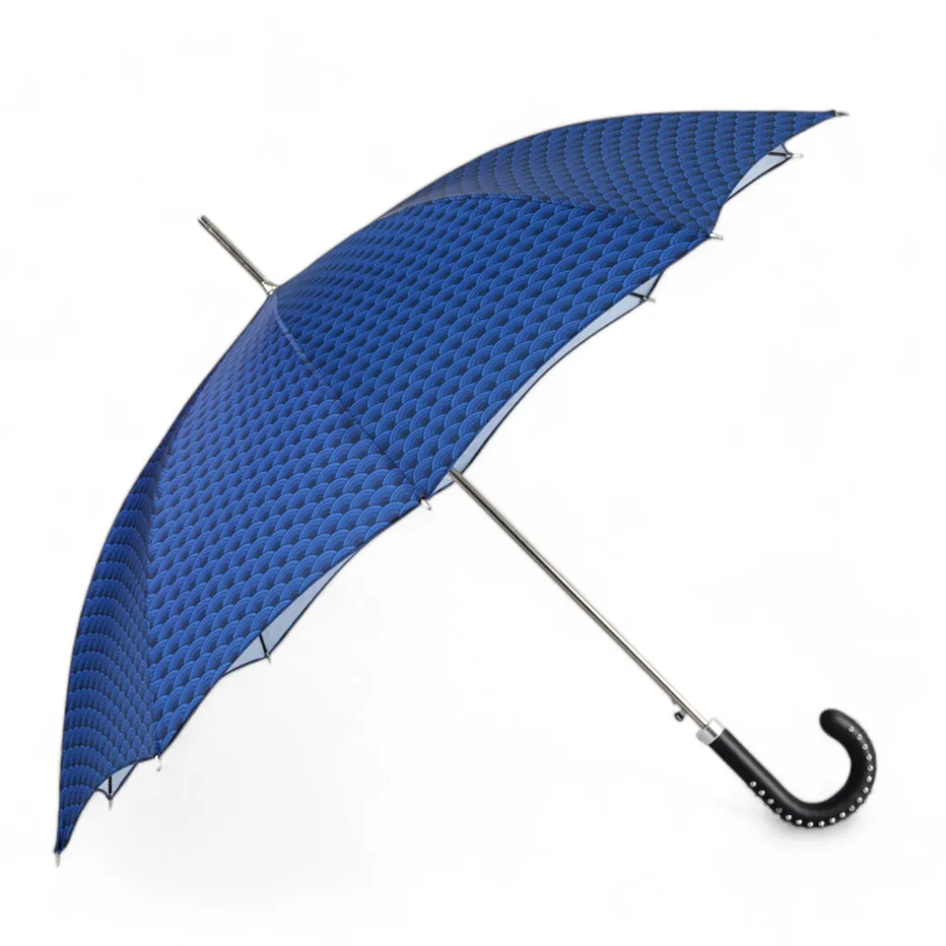 Blue Umbrella with Textured Scales and Rock-Style Studded Handle
