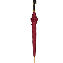 Bold Burgundy Umbrella with Artisan Skull Handle for a Unique Style