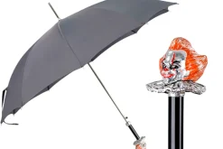 Carnival of Shadows: Grey Umbrella with Intricate Clown Handle