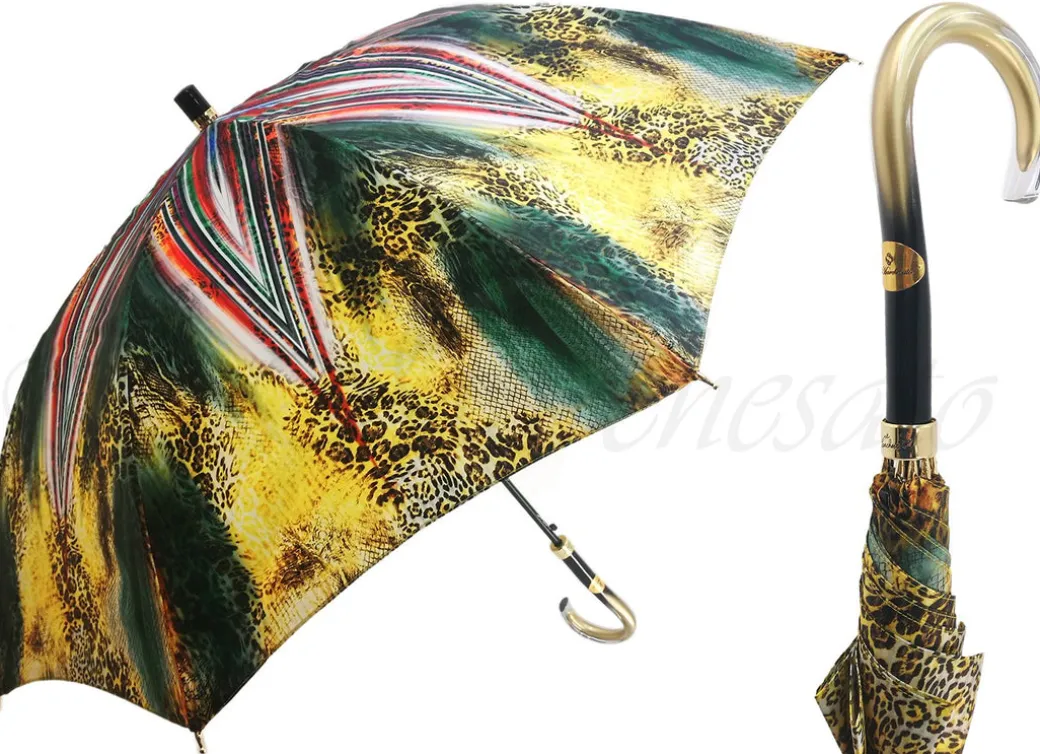 Classico ombrello con fantasia astratta e leopardata