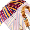Crafted Multi - Color Striped Folding Umbrella Bamboo Handle