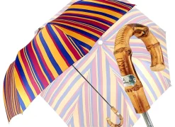 Crafted Multi - Color Striped Folding Umbrella Bamboo Handle