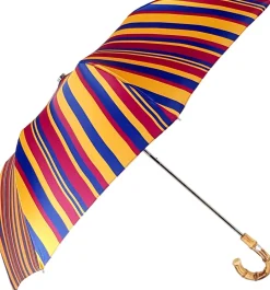 Crafted Multi - Color Striped Folding Umbrella Bamboo Handle