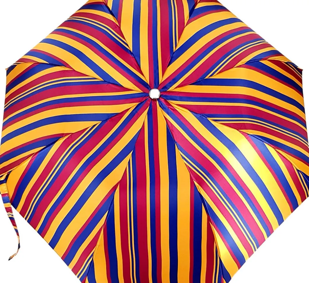 Crafted Multi - Color Striped Folding Umbrella Bamboo Handle