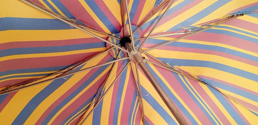 Crafted Multi - Color Striped Folding Umbrella Bamboo Handle