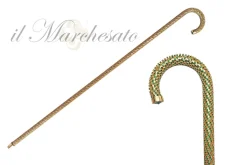 Crook Walking Cane Encrust di cristalli di smeraldo