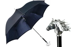 Elegant polka dot umbrella with silverplated horse handle