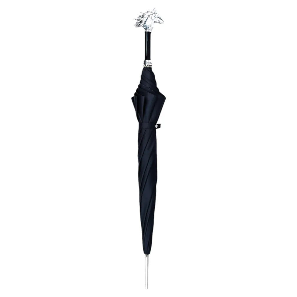 Elegant polka dot umbrella with silverplated horse handle