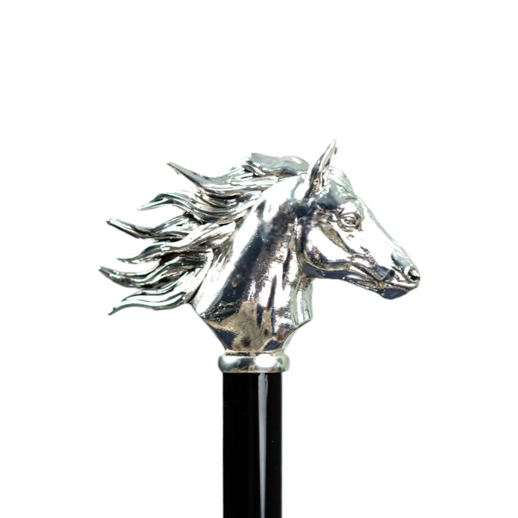 Elegant polka dot umbrella with silverplated horse handle