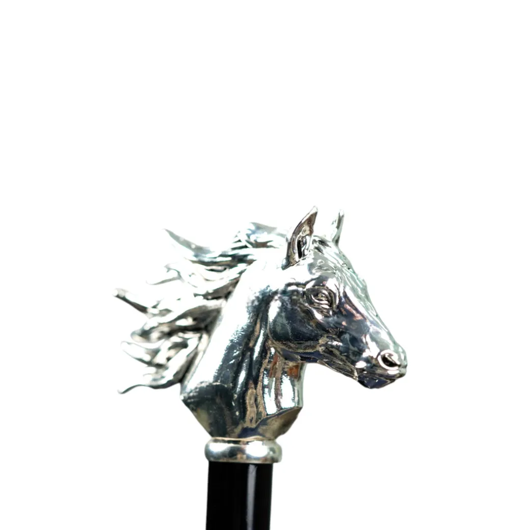 Elegant polka dot umbrella with silverplated horse handle
