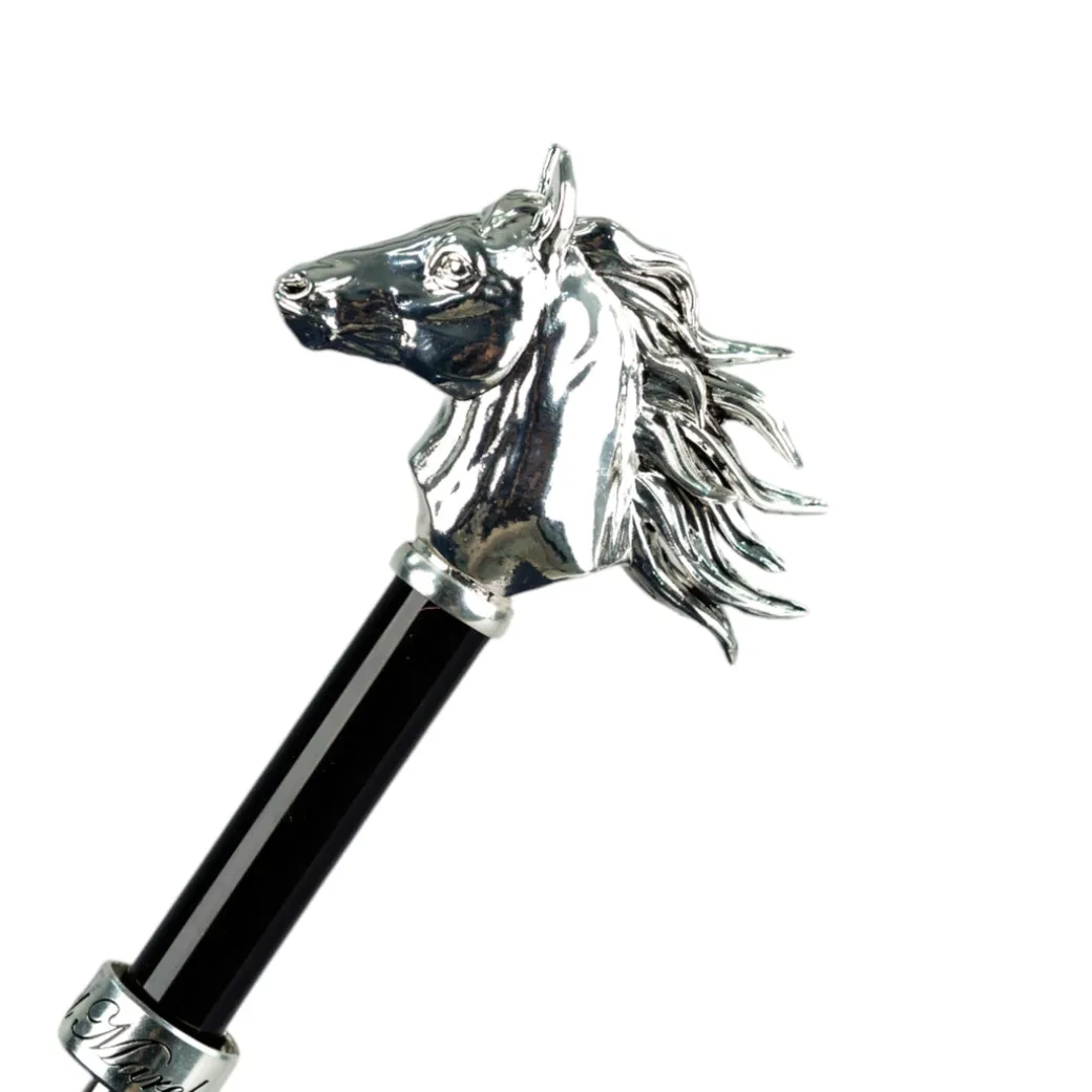 Elegant polka dot umbrella with silverplated horse handle