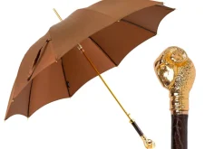 Elegant Tobacco Umbrella with Gold Ram