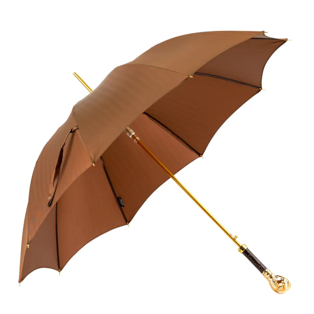 Elegant Tobacco Umbrella with Gold Ram