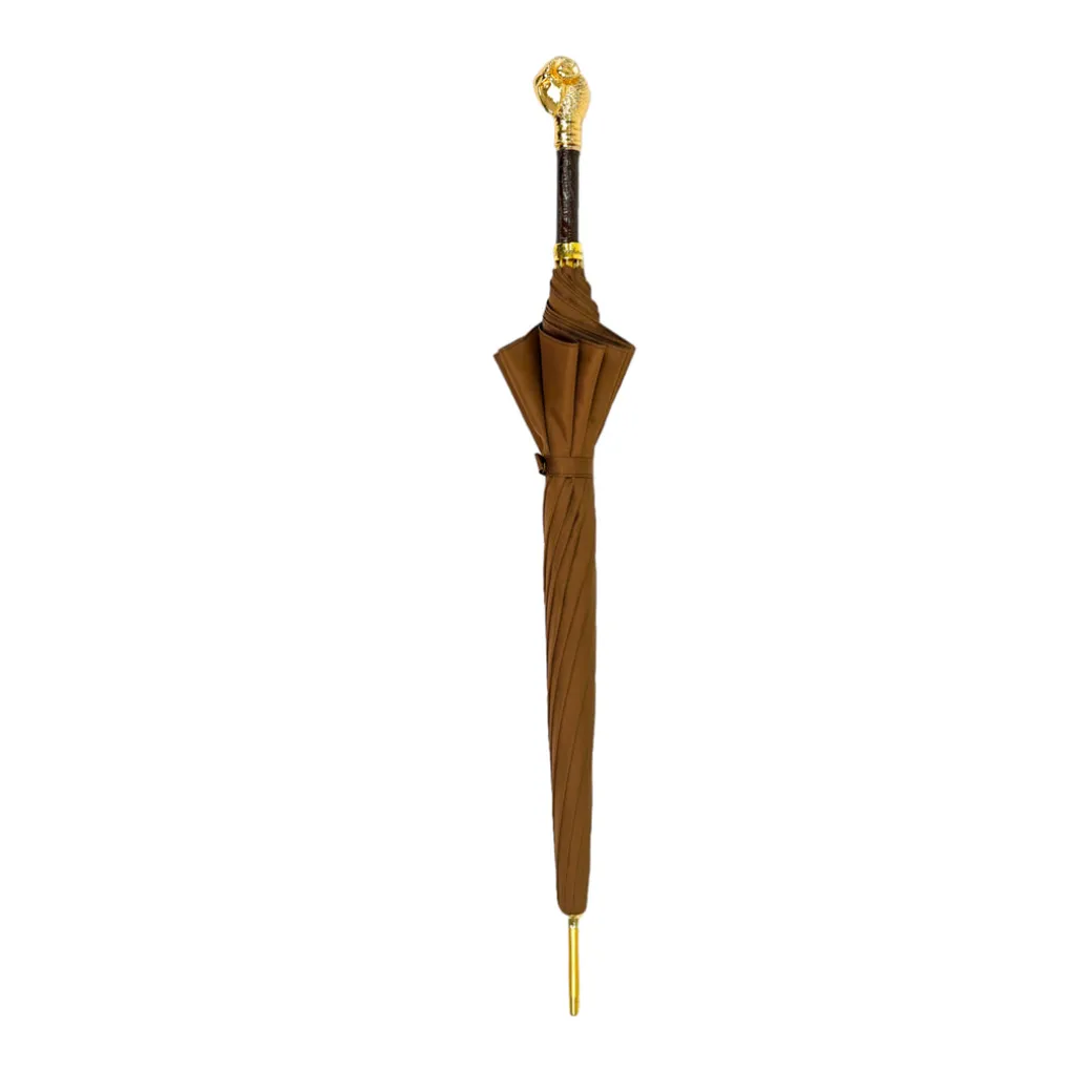 Elegant Tobacco Umbrella with Gold Ram