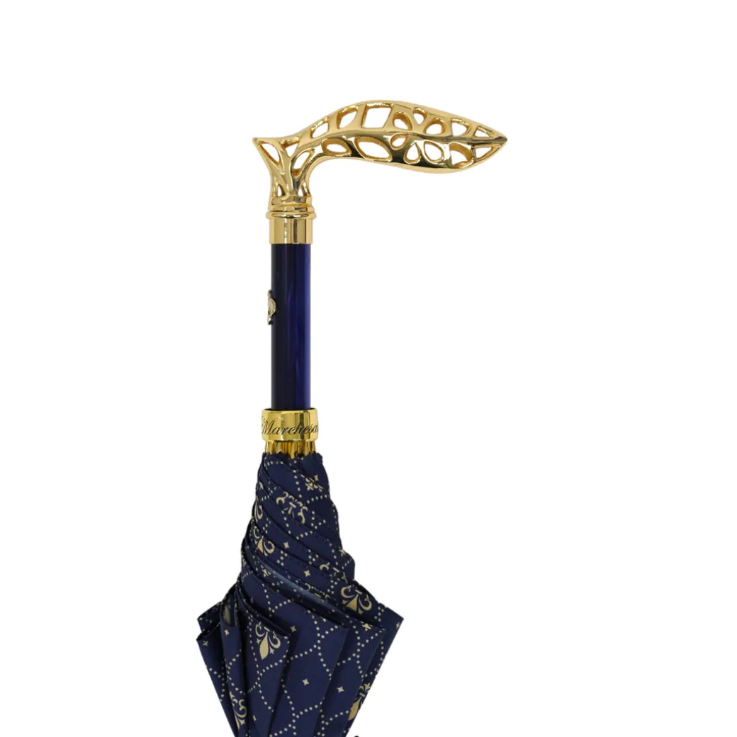 Elegant Umbrella with Filigree Metal Handle and Lily Design