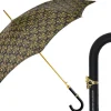 Elegant Umbrella with Leather Handle, Gold Skull, and Ornate Black and